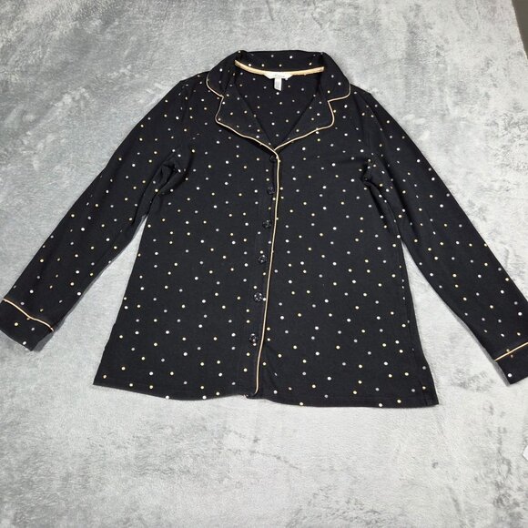 Soma Pajamas Black Gold Dot Long Sleeve Button Up M Top L Pants 2pc Set - Picture 2 of 13